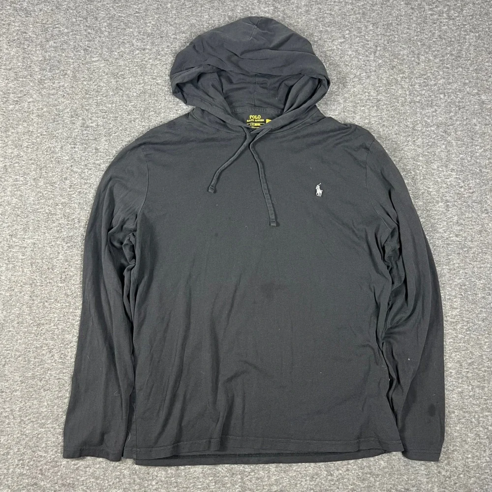 Polo Ralph Lauren Hooded T-Shirt Mens Large Black Long Sleeve Pony Logo
